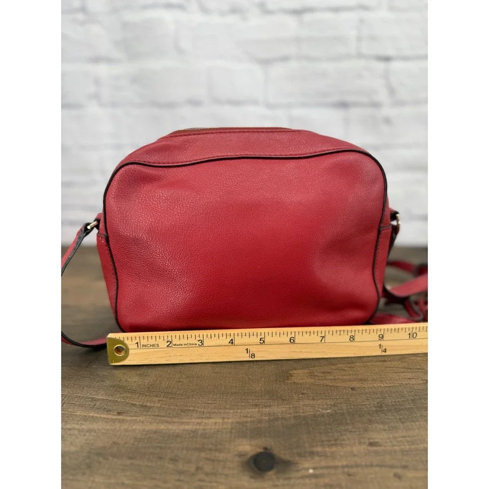 Tory Burch Thea Camera Bag Burgundy Red Pebbled‎ Leather Crossbody Tassel Purse
